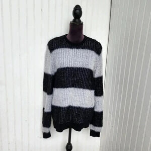 Inc International Concepts Fuzzy Sweater Black Gray Knit Top Soft Women's Sz M